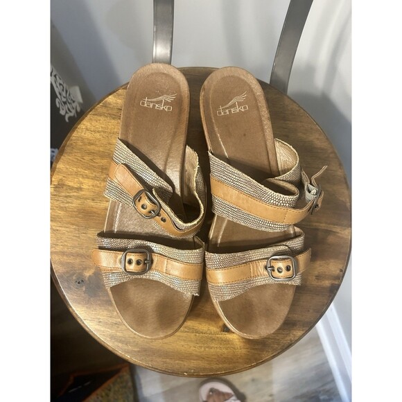 Dansko Women's Size 40 (9-9.5) Jessie Sand Lizard Brown Leather Chunky Sandals - Picture 3 of 6